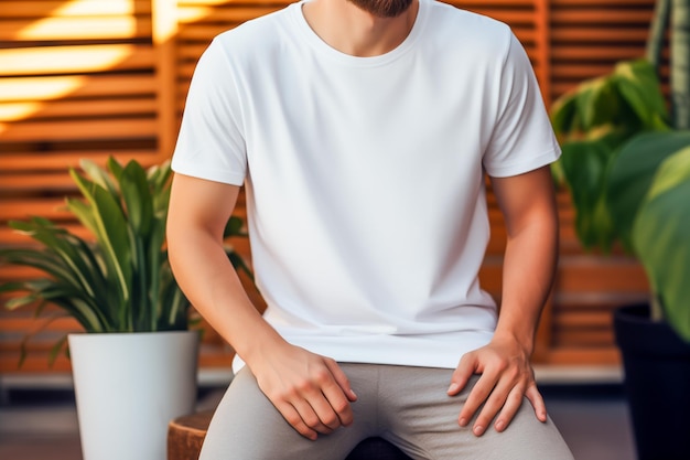 Junge Mann in einem leeren weißen T-Shirt Mockup-T-Shirt-Vorlage Closeup-Kopierraum