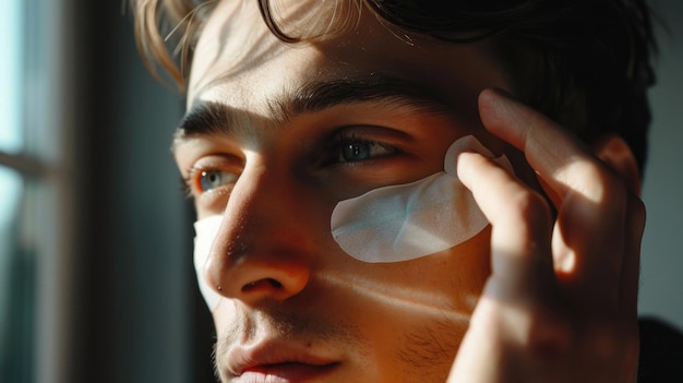 Foto junge mann mit klebstoffverband auf dem gesicht im naturlicht