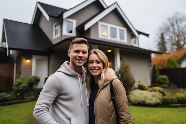 Junge Mann und Frau in der Nähe des eigenen Hauses