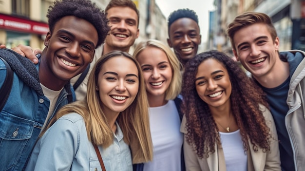 Junge Menschen verschiedener Rassen, die Selfies machen, ERZEUGN KI