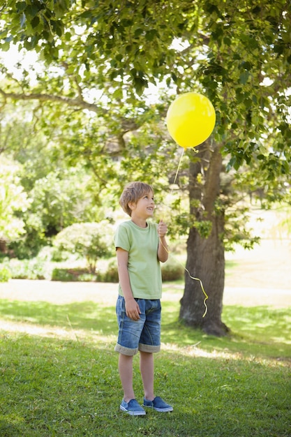 Junge mit gelbem Ballon am Park