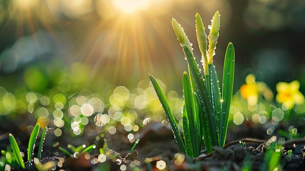 Junge Narzissenblütenknospen mit Wassertropfen