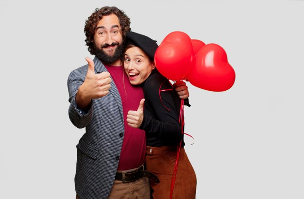 Junge Paare, die Valentinstag feiern. Liebe Konzept