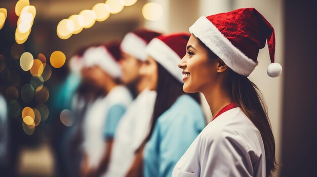 Junge Ärzte in Weihnachtsmannshüten