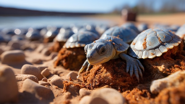 Junge Schildkröten kriechen zum Strand