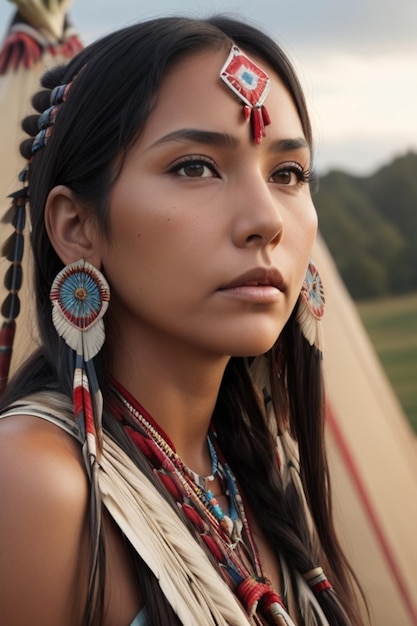 Junge schöne indische Ureinwohnerin in traditioneller Kleidung