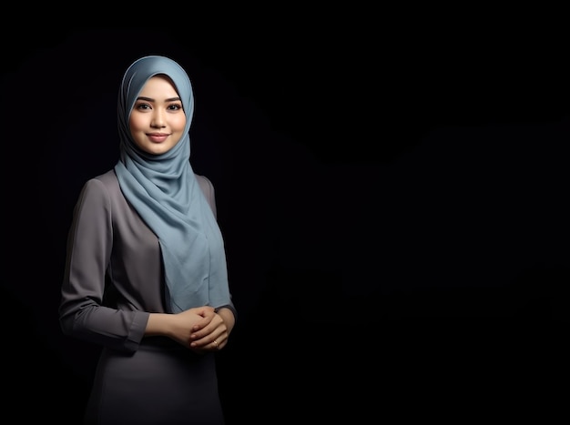 Junge schöne muslimische Frau modische Kleidung im Büro isolierter Hintergrund