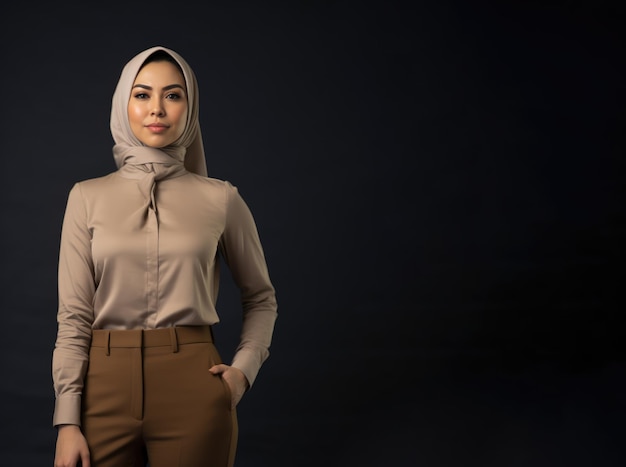 Junge schöne muslimische Frau modische Kleidung im Büro isolierter Hintergrund