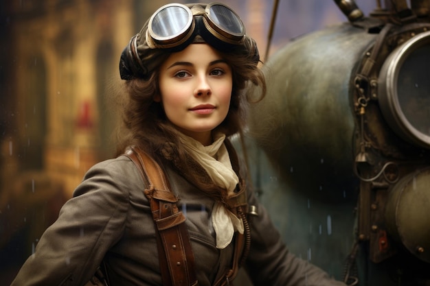 Junge schöne Pilotin aus dem 19. Jahrhundert