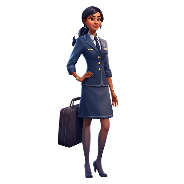 Junge schöne Stewardess mit einem Koffer isoliert über Weiß
