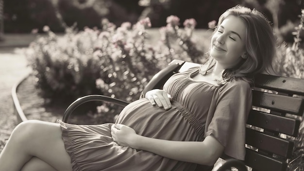 Junge schwangere Frau entspannt sich im Park im Freien