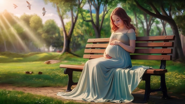 Junge schwangere Frau entspannt sich im Park im Freien