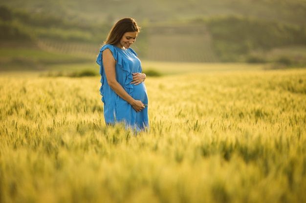 Junge schwangere Frau im Feld