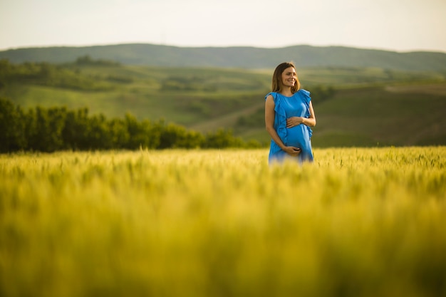 Junge schwangere Frau im Feld