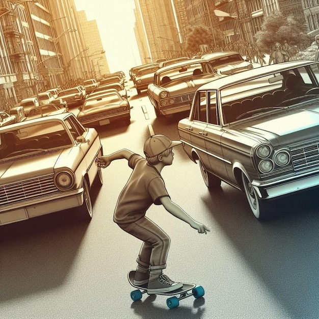 Junge skateboardet auf der Straße