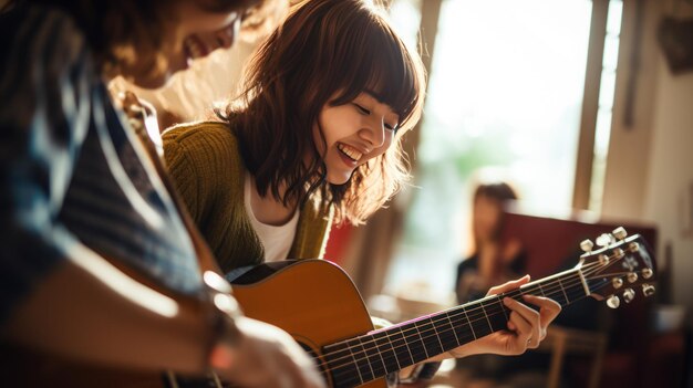 Junge spielen Gitarre und genießen es mit einem Freund