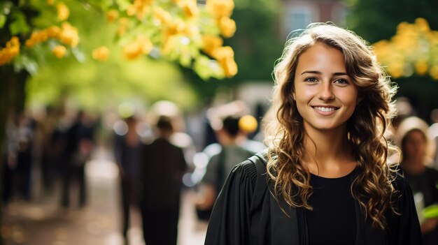 Foto junge studentin, die ihren abschluss an der universität macht