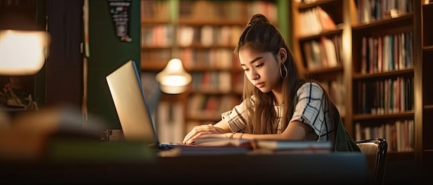 Junge Studentin studiert in der Schulbibliothek