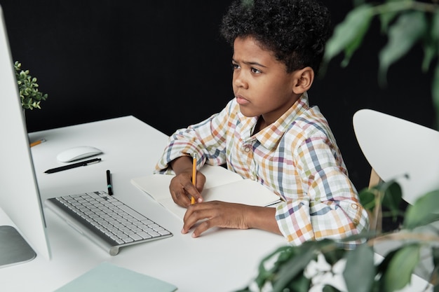 Foto junge studiert am computer