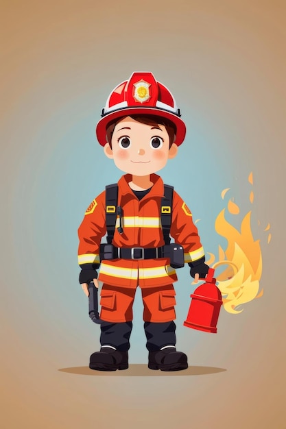 Junge süß Vektordesign einfacher Feuerwehrmann Flach