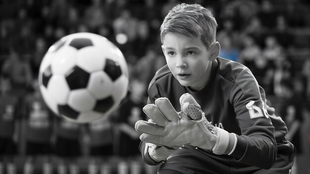 Foto junge torhüter-fußballspieler isoliert von der fußballmannschaft der akademie