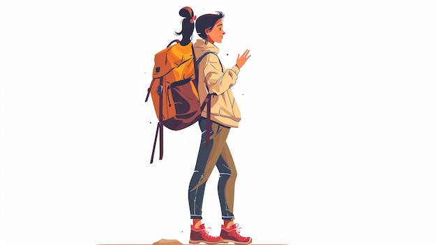 Junge Touristin mit einer Rucksack-Vektorillustration auf weißem Hintergrund Generative KI