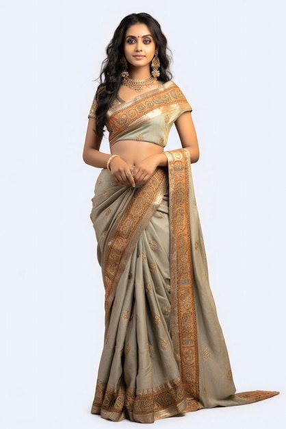 Junge und schöne indische Mädchen tragen Sari und Schmuck
