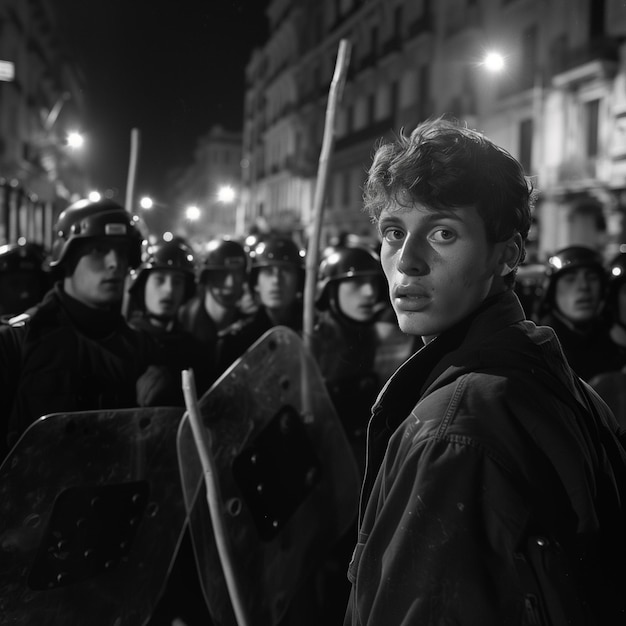 Foto junge universitätsstudenten marschieren nachts durch die straßen der stadt, um zu protestieren.