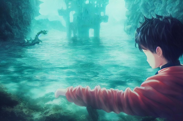 Junge unter Wasser Fantasy Concept Art Anime-Stil