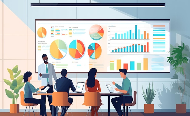 Junge Unternehmer präsentieren während eines Treffens Dashboards