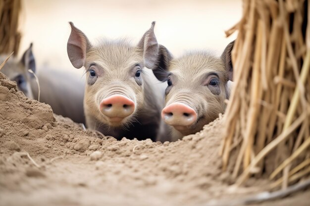 Foto junge warzenschweinferkel in einem bau