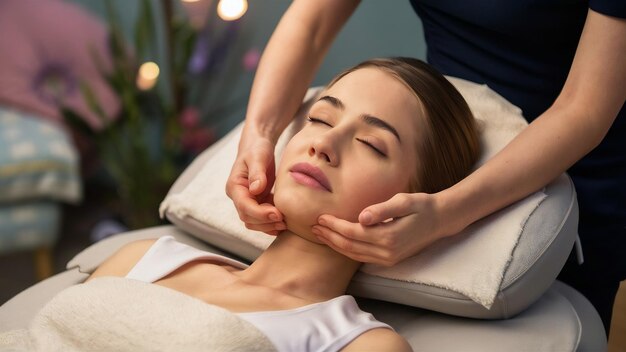 Junge weiße Frau erhält eine Anti-Alter-Massage