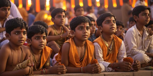 Jungen schauen sich die Dusshera-Feier an