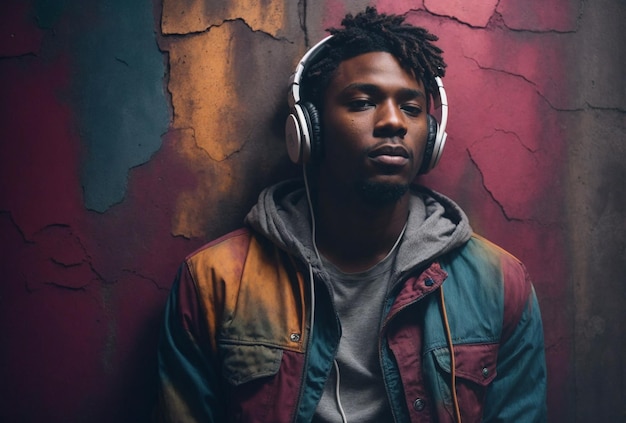 Junger afroamerikanischer Mann mit Kopfhörerhintergrund
