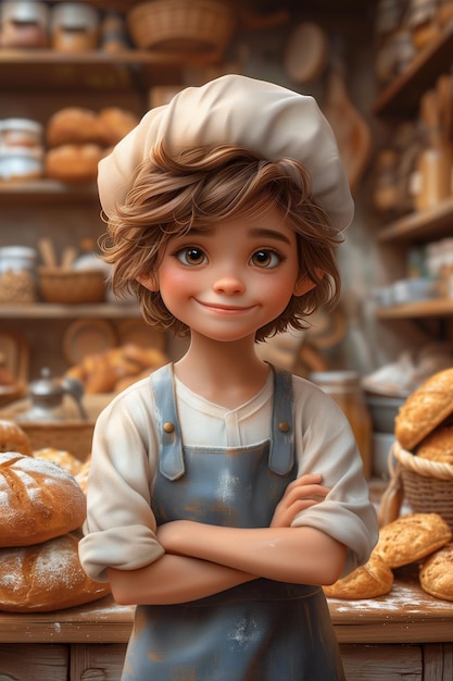 Junger Bäcker, umgeben von Brot