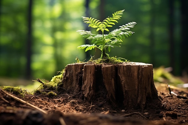 Junger Baum, der aus einem alten Baumstumpf entsteht