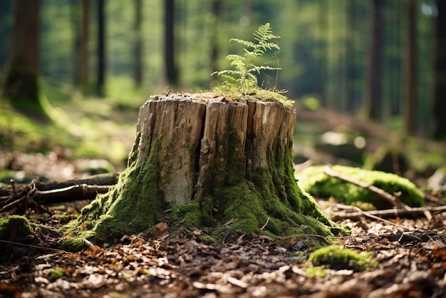 Foto junger baum, der aus einem alten baumstumpf entsteht