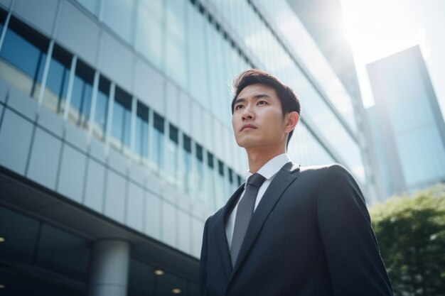 Junger, ernsthafter Geschäftsmann, koreanischer, japanischer Banker, moderner Arbeiter, ein asiatischer Mann in Geschäftsanzug.