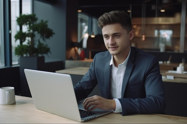 Junger Fachmann arbeitet an einem Laptop in einem modernen Büro