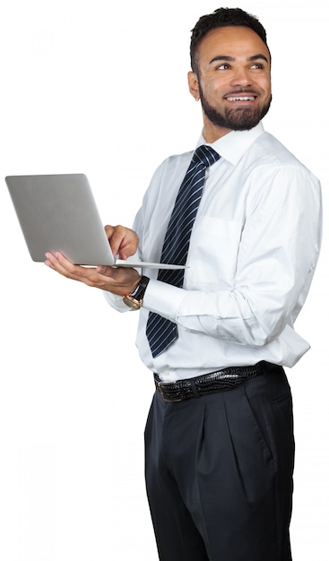 Junger Geschäftsmann Holding Laptop