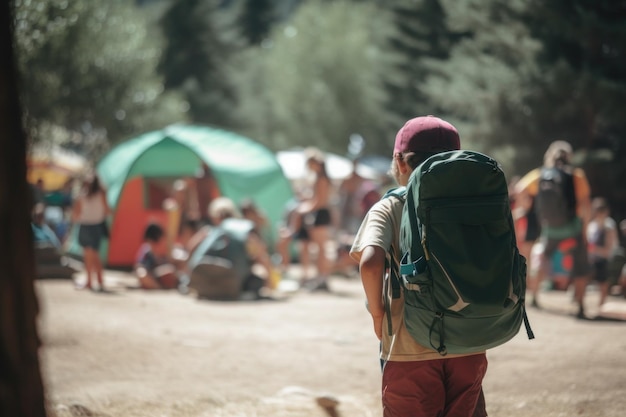 Junger lächelnder Junge im Sommerlager ai erzeugt