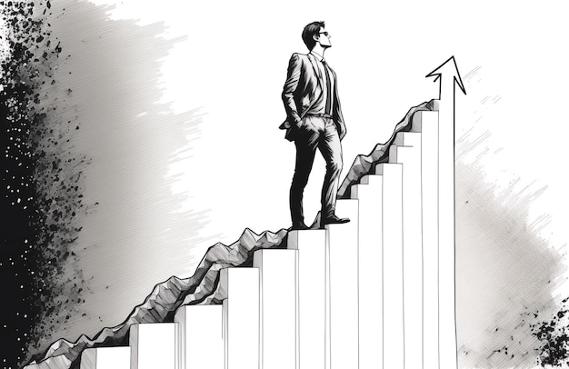 Junger Mann beeilt sich, bestehend aus Finanzdiagramm