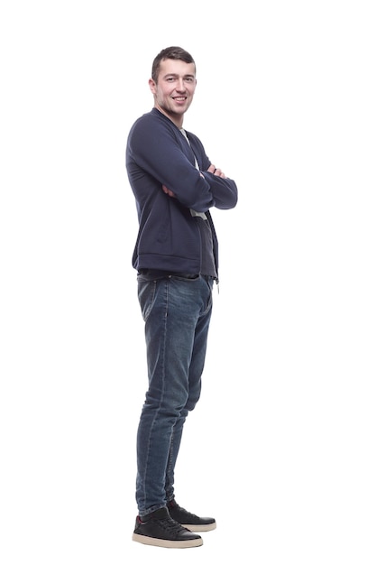 Junger Mann in Jeans und Jacke isoliert auf einem weißen