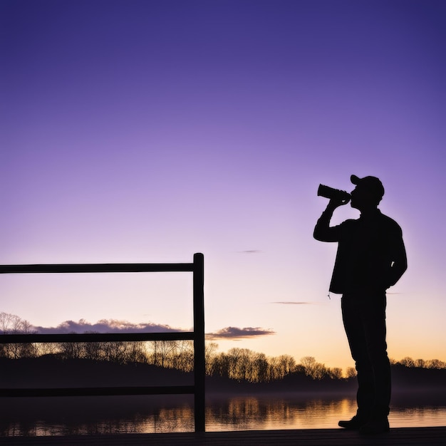 Foto junger mann mit fernglas auf einem holztisch junger mann mit fernglas an einem holztisch