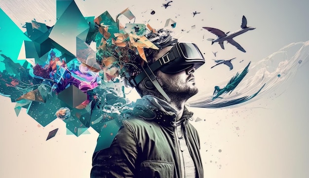 Foto junger mann mit virtual-reality-headset vr-brille futuristische technologie