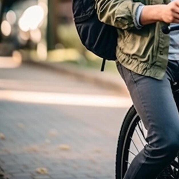 Foto junger mann schließt fahrrad mit seinem mobiltelefon auf