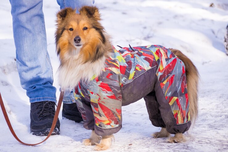 Junger Sheltie im Overall