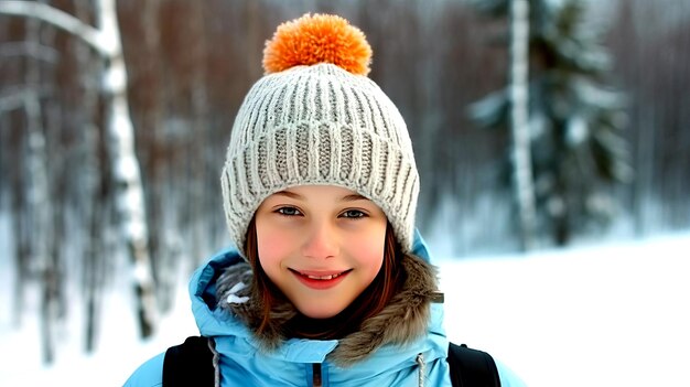 Junger Skifahrer mit Strickmütze steht vor dem Hintergrund der Landschaft und lächelt. Gesunder Lebensstil