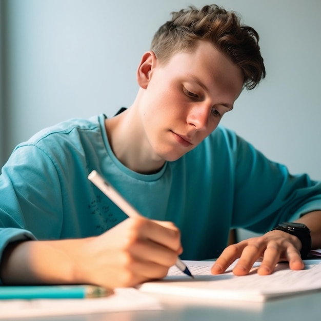 Junger Student, der eine Prüfung hat