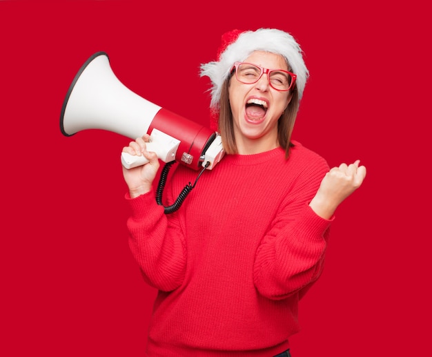 Junges hübsches Frauenweihnachtskonzept. bearbeitbarer Hintergrund